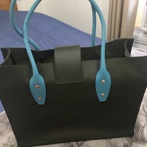 Moss Green Genuine Cowhide Leather Tote Handbag With Handle Drop.